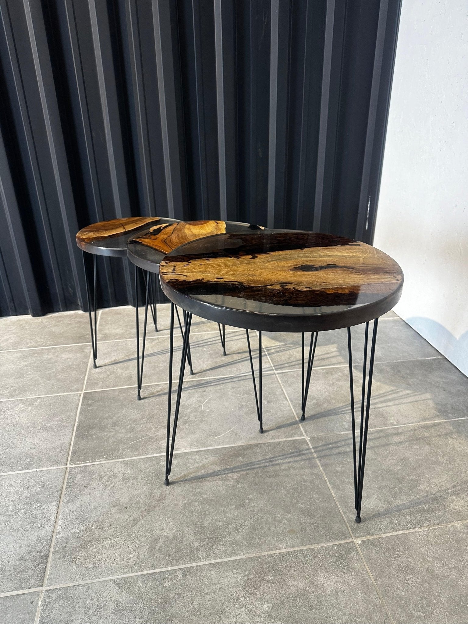 Coffee set Epoxide resin walnut wood-3 unique pieces with a clear resin look