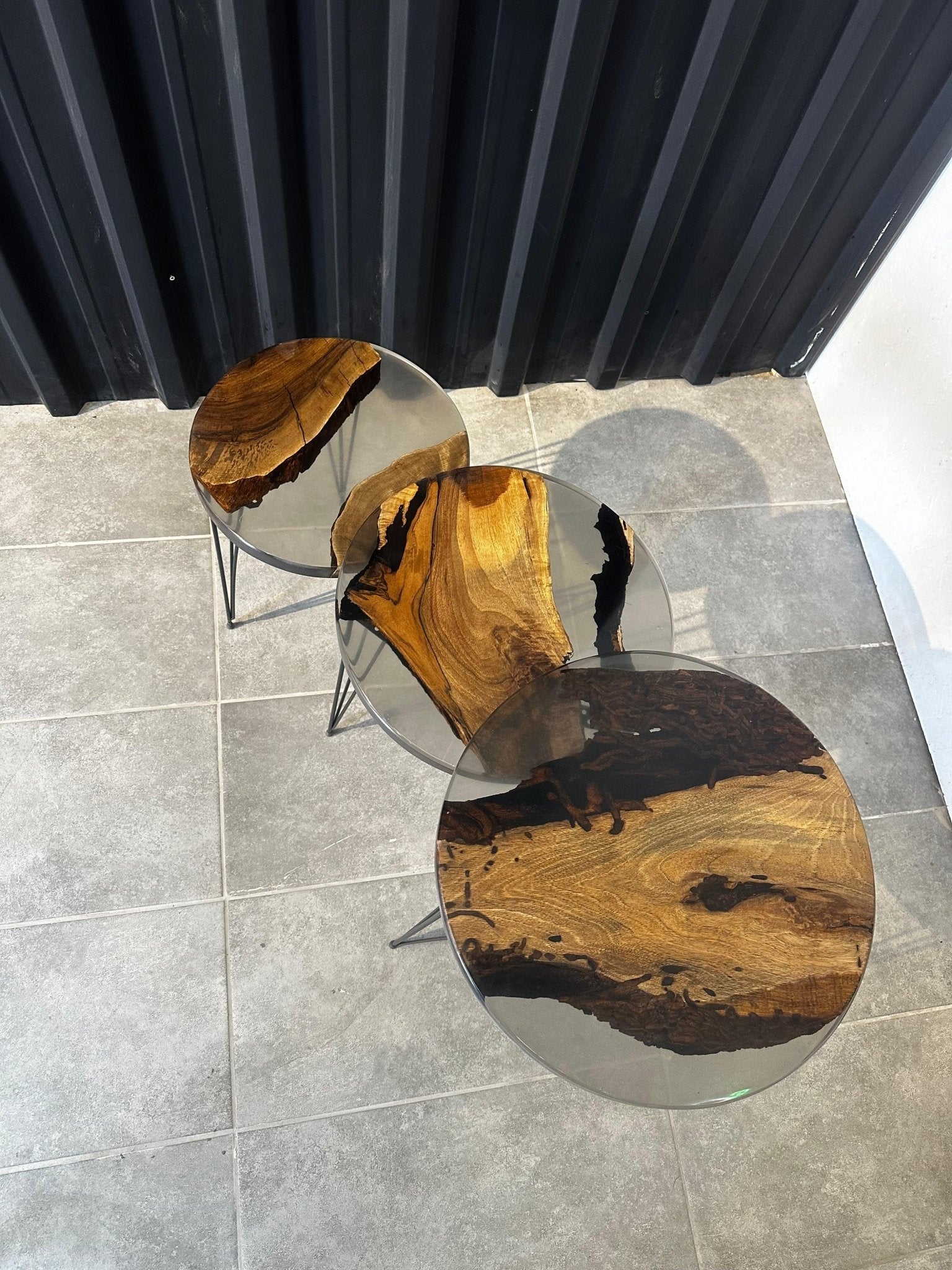 Coffee set Epoxide resin walnut wood-3 unique pieces with a clear resin look