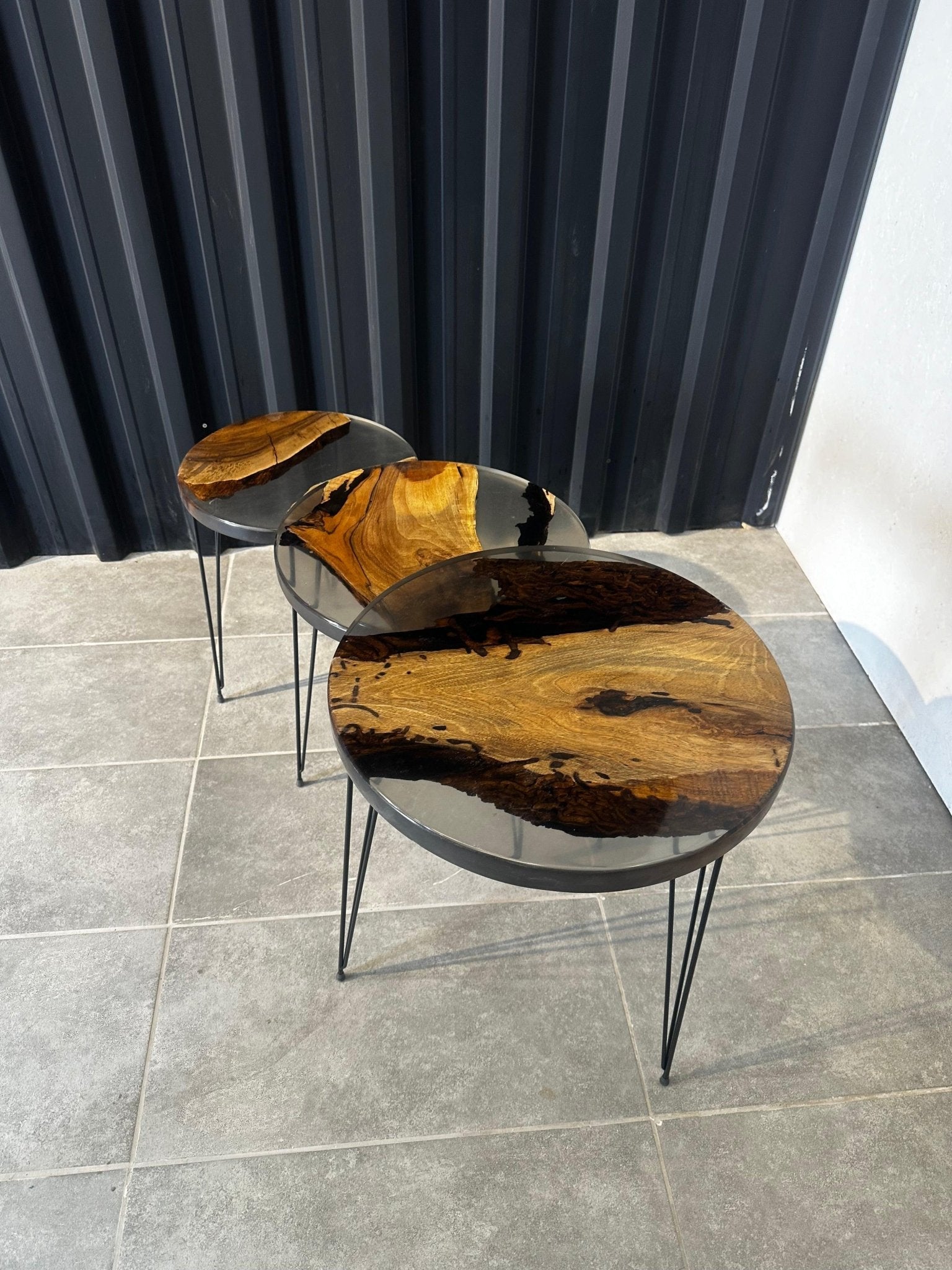 Coffee set Epoxide resin walnut wood-3 unique pieces with a clear resin look