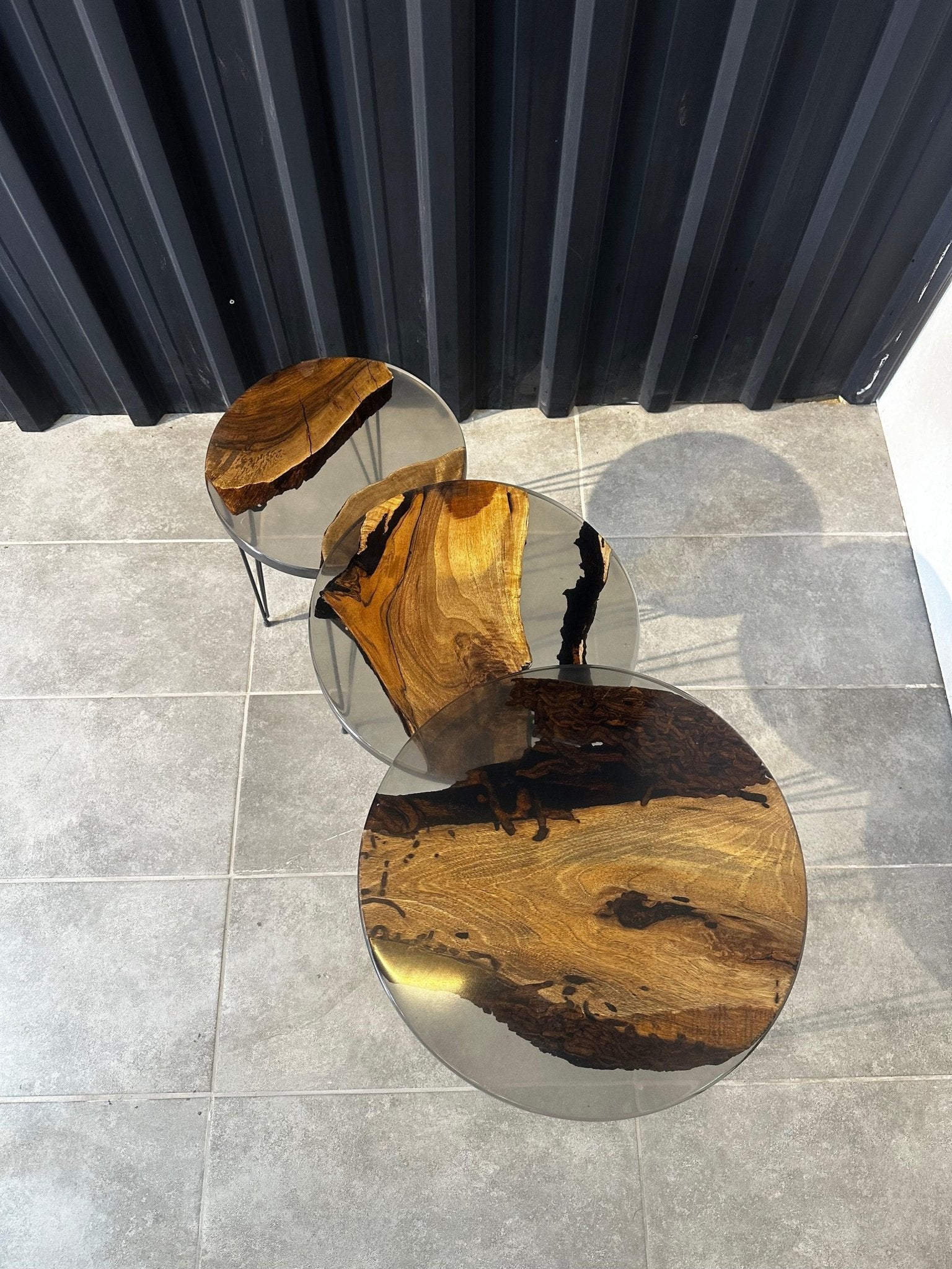 Coffee set Epoxide resin walnut wood-3 unique pieces with a clear resin look