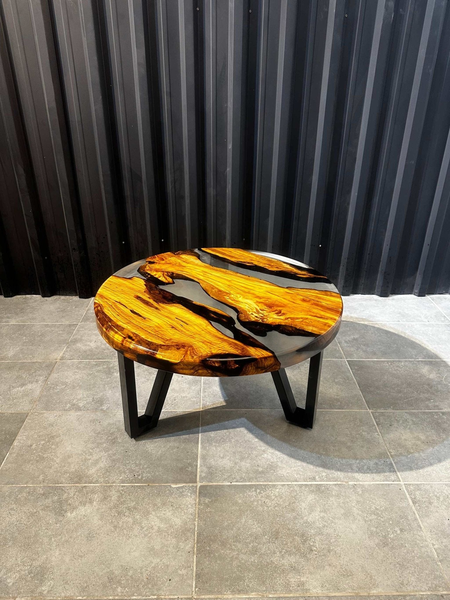 Coffee table epoxy resin olive wood around 80 cm-black-transparent