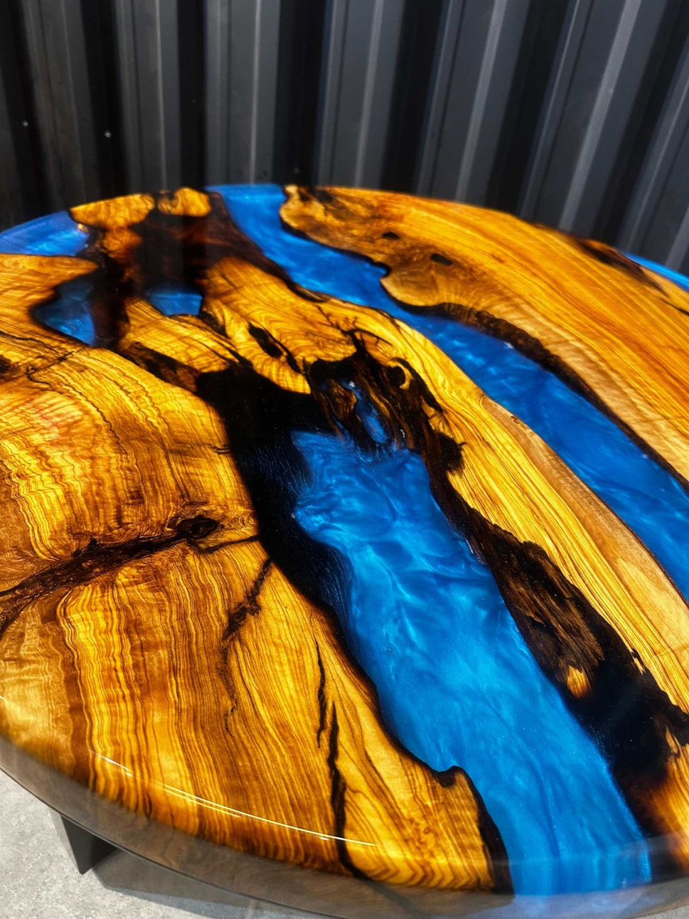 Coffee table epoxy resin olive wood around 80 cm - blue