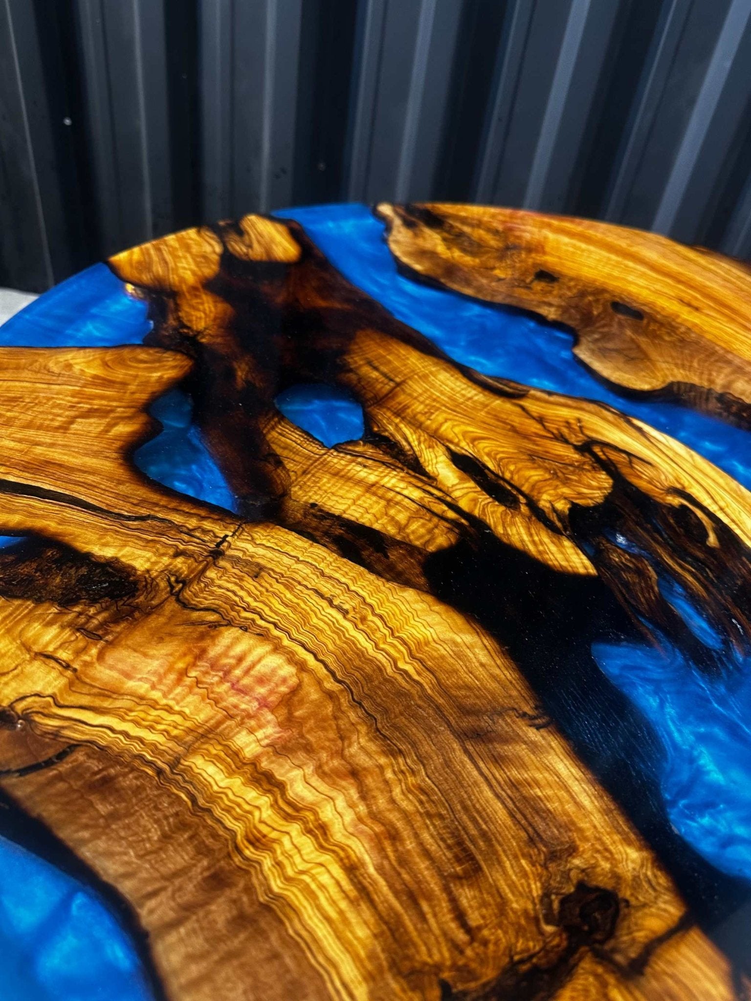 Coffee table epoxy resin olive wood around 80 cm - blue