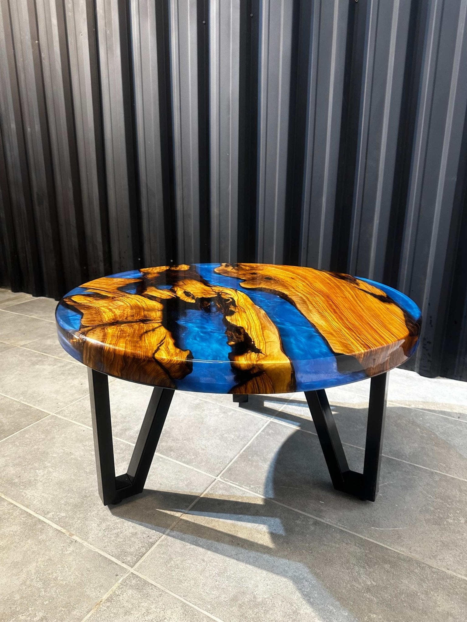 Coffee table epoxy resin olive wood around 80 cm - blue