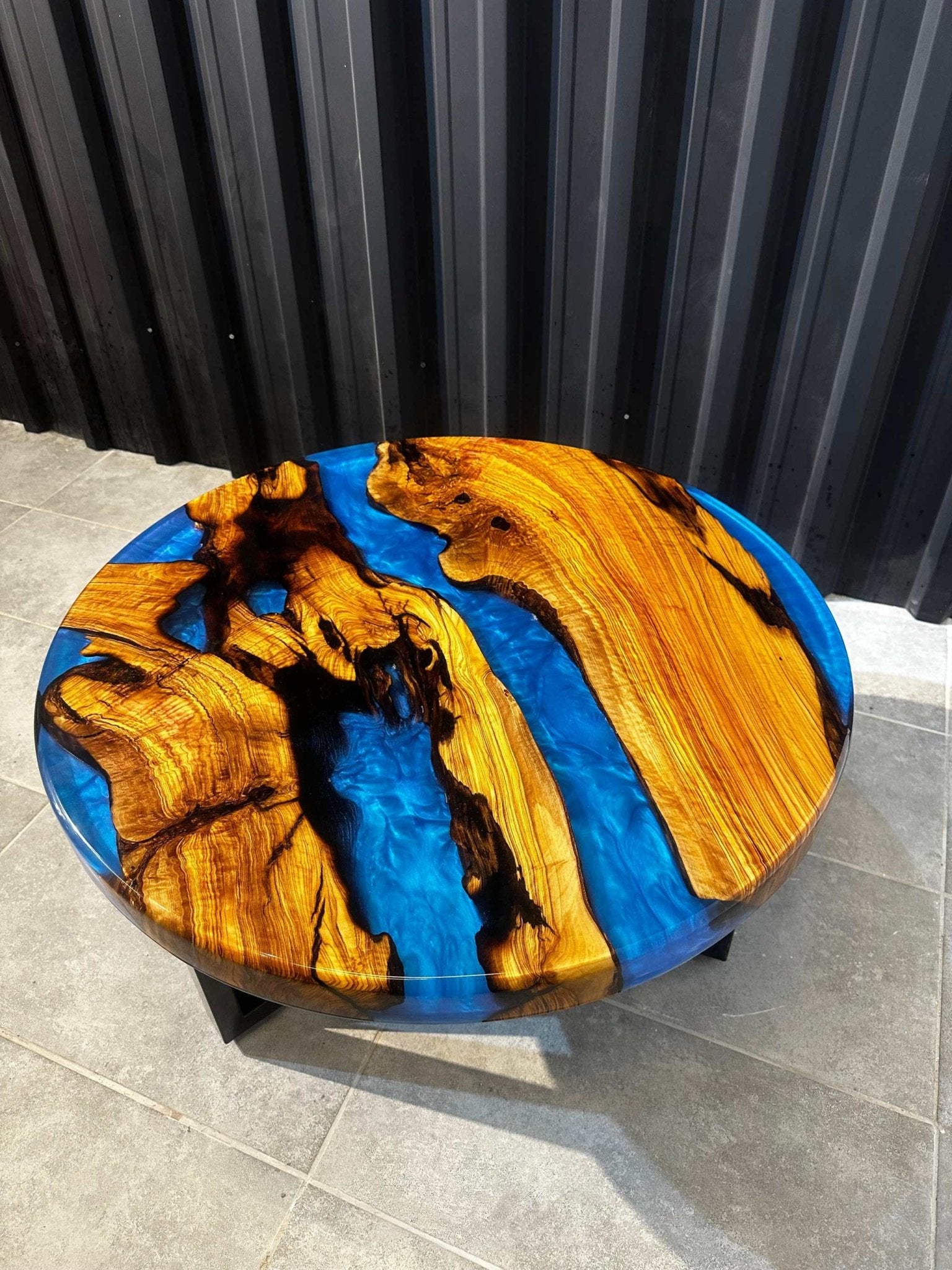 Coffee table epoxy resin olive wood around 80 cm - blue