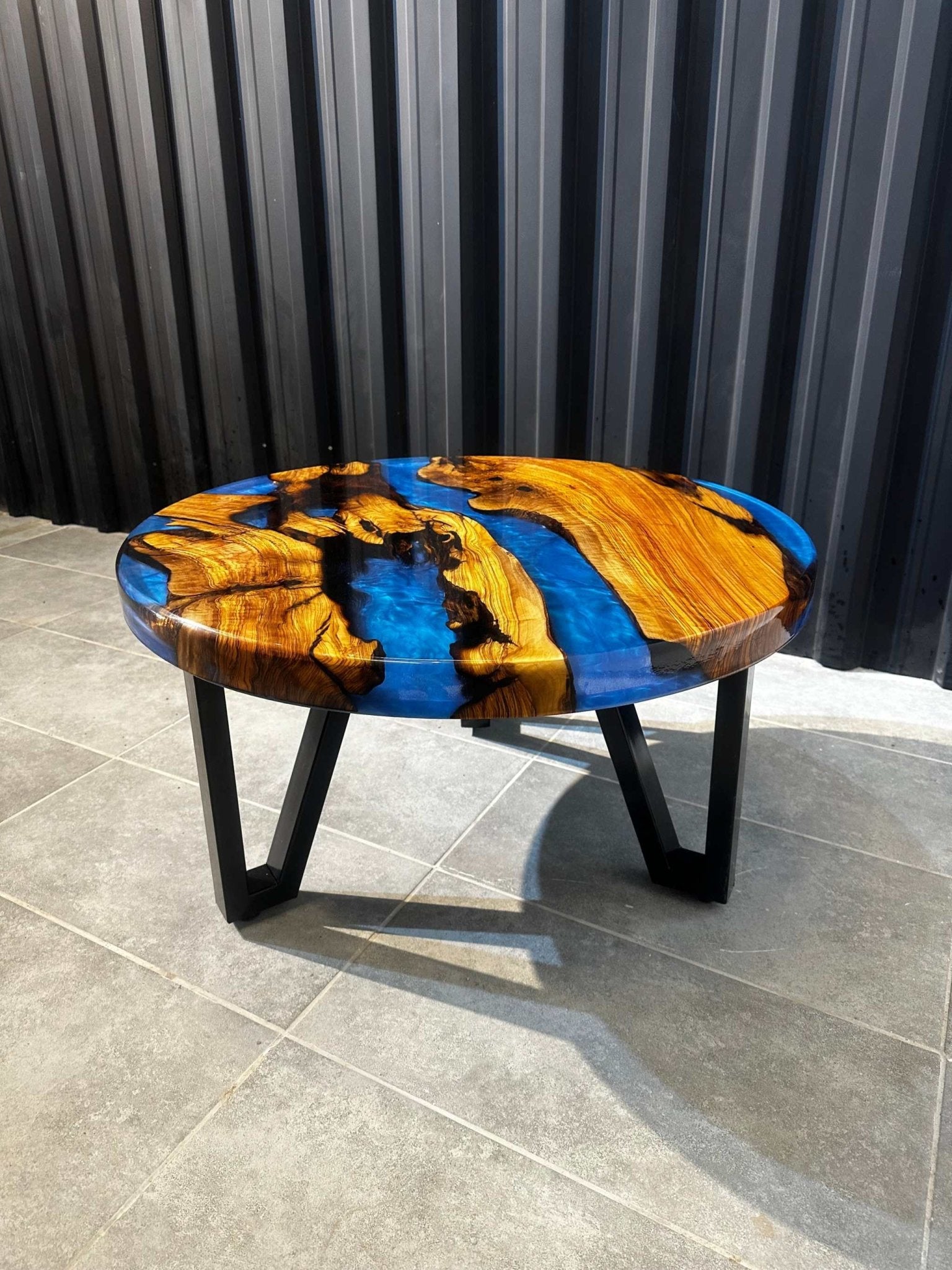 Coffee table epoxy resin olive wood around 80 cm - blue