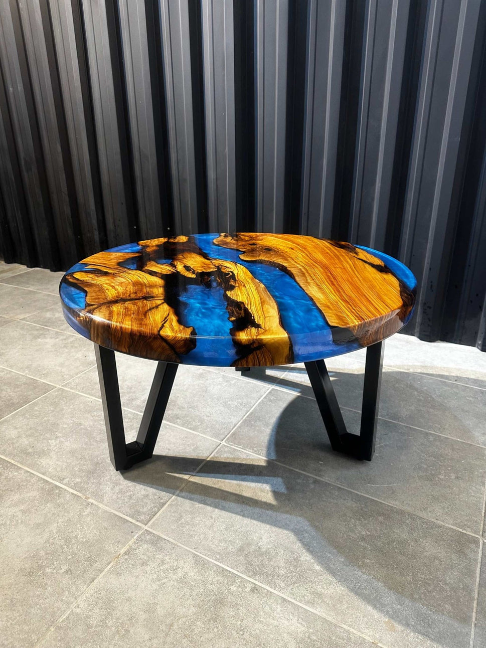 Coffee table epoxy resin olive wood around 80 cm - blue
