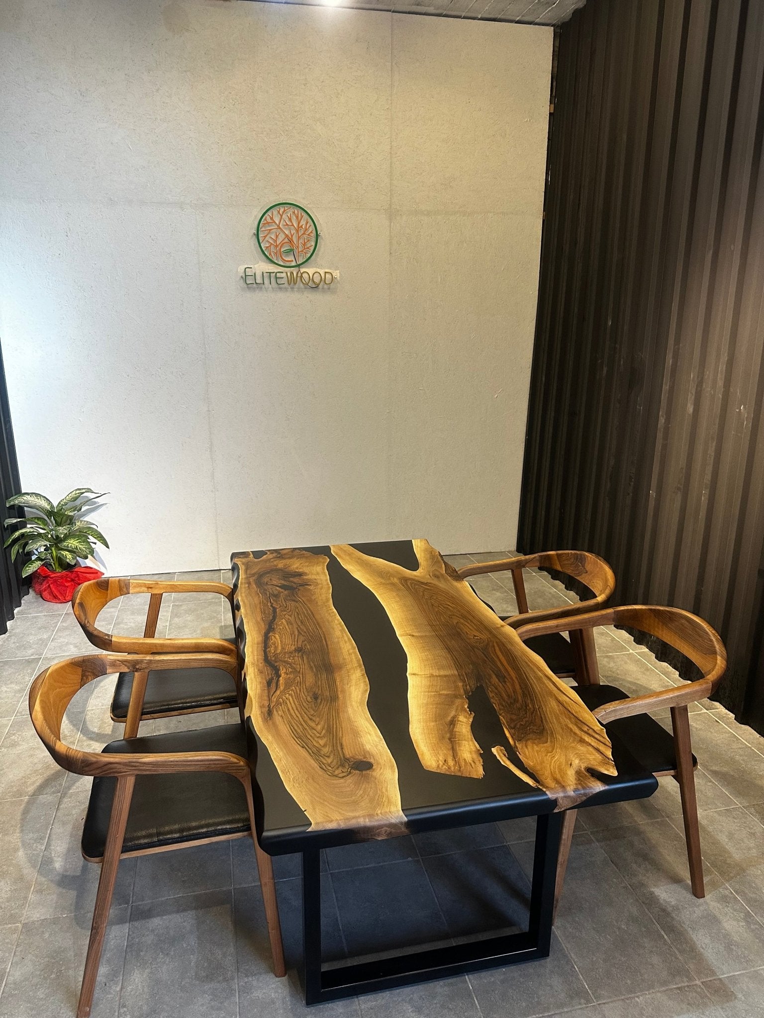 Dining table epoxy resin walnut River Table 180 × 90 cm with X frame