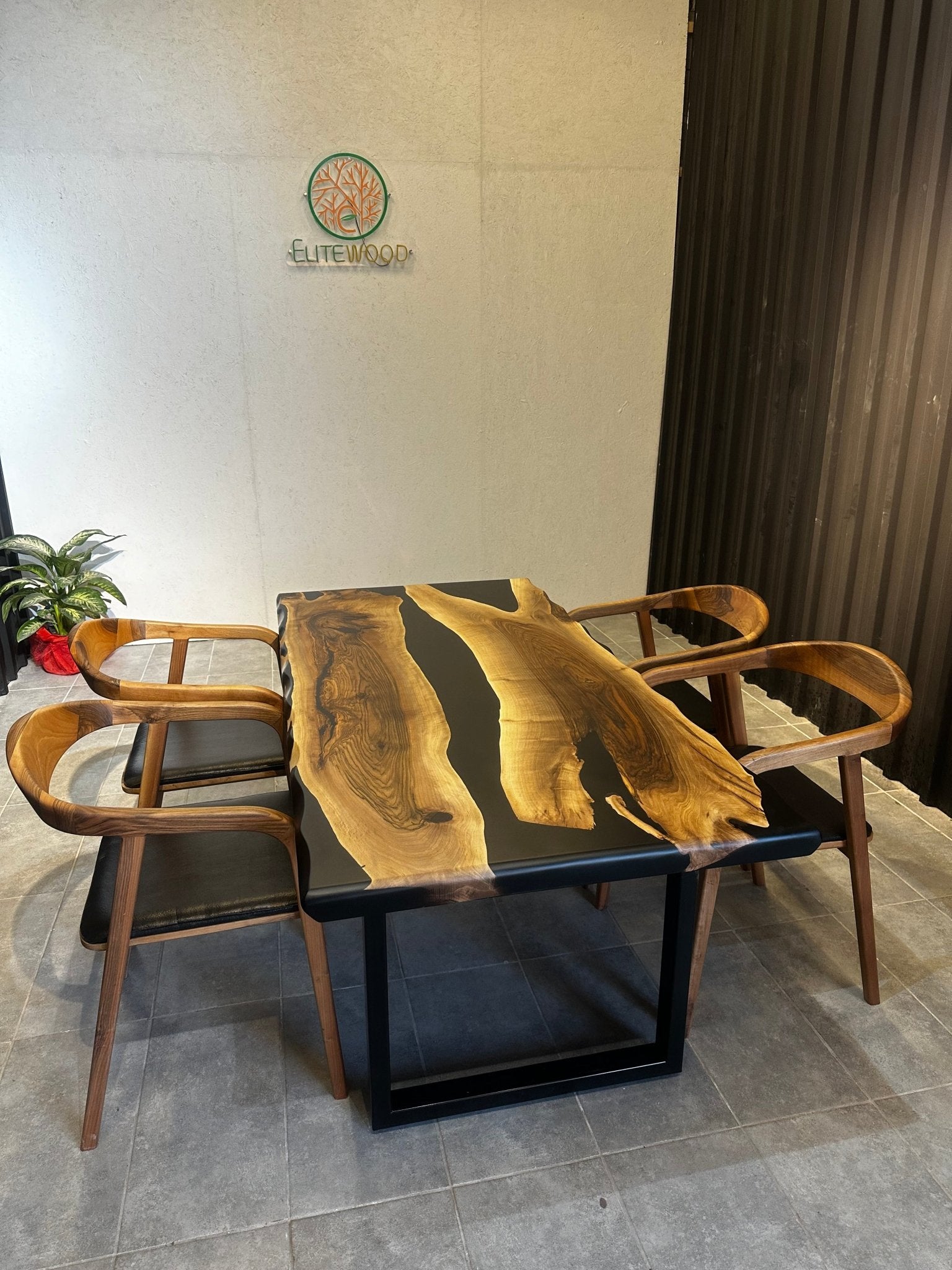 Dining table epoxy resin walnut River Table 180 × 90 cm with X frame