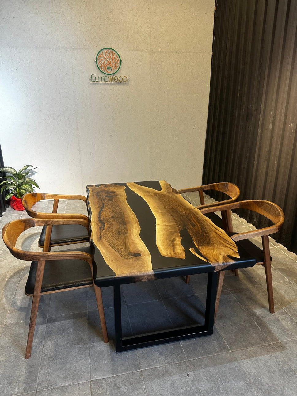 Dining table epoxy resin walnut River Table 180 × 90 cm with X frame