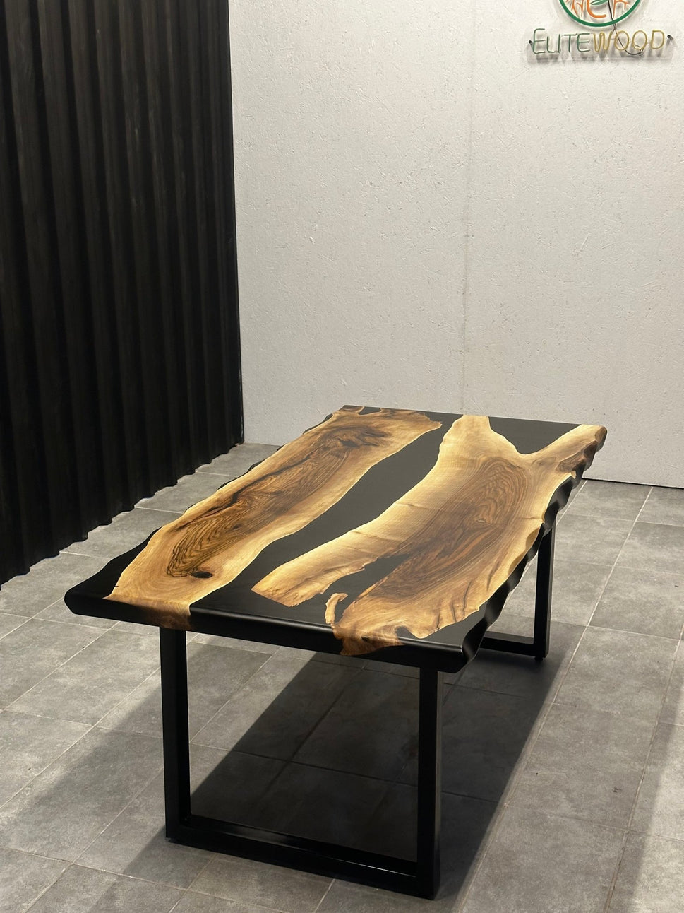 Dining table epoxy resin walnut River Table 180 × 90 cm with X frame