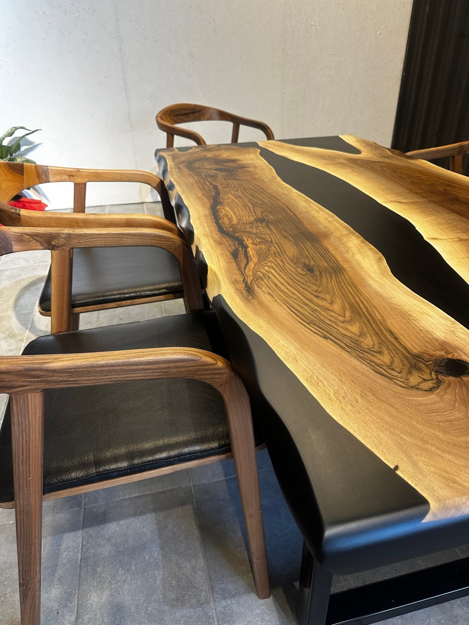 Dining table epoxy resin walnut River Table 180 × 90 cm with X frame