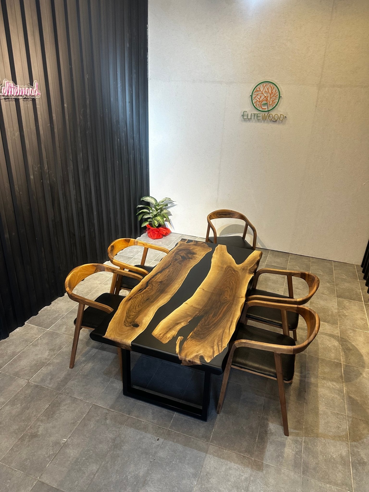 Dining table epoxy resin walnut River Table 180 × 90 cm with X frame