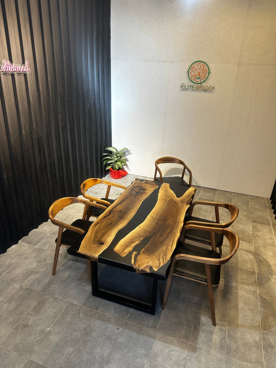 Dining table epoxy resin walnut River Table 180 × 90 cm with X frame