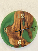 Switch Epoxy Clock Green Resin - Round Modern Wall Design Made of Resin &amp; Wood - Elite Wood - clock 2 image