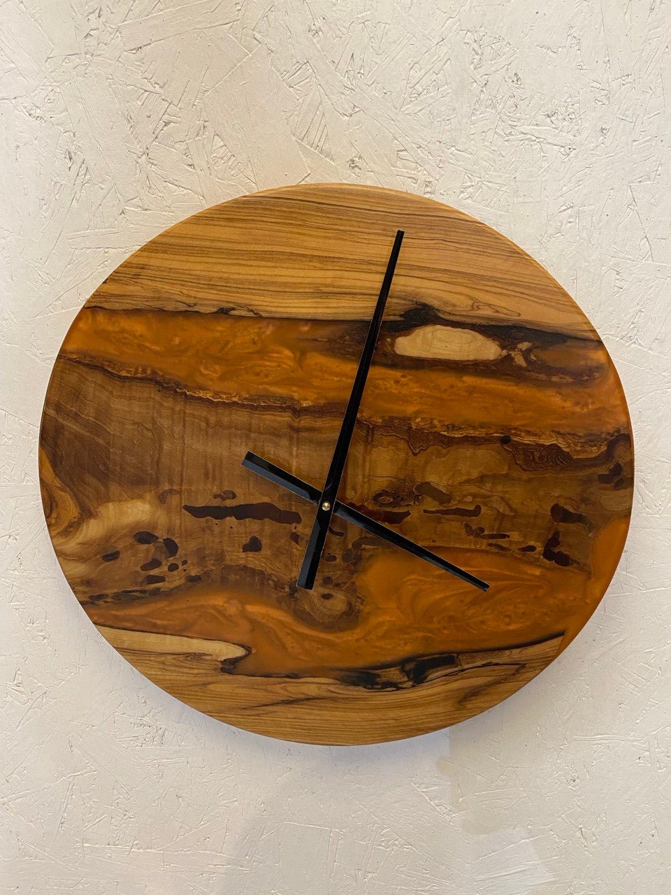 Epoxy clock orange resin - handmade round designer piece - live edge