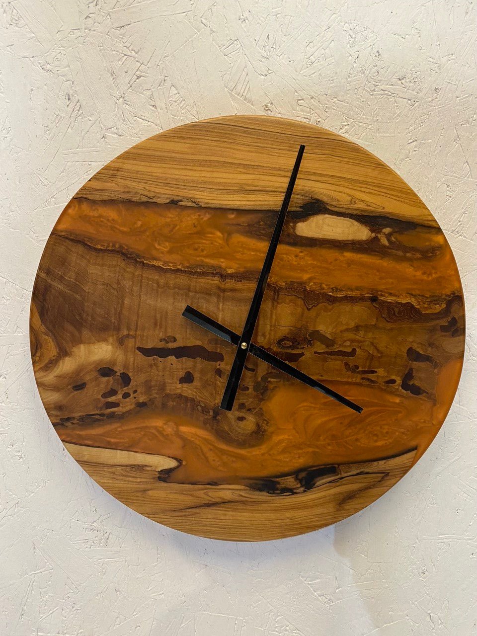 Epoxy clock orange resin - handmade round designer piece - live edge