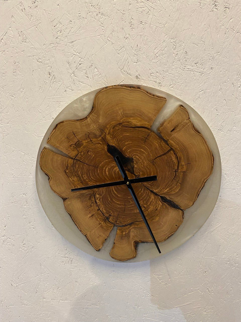 Epoxy Clock with Gray resin - Design Clock with Natural Edge