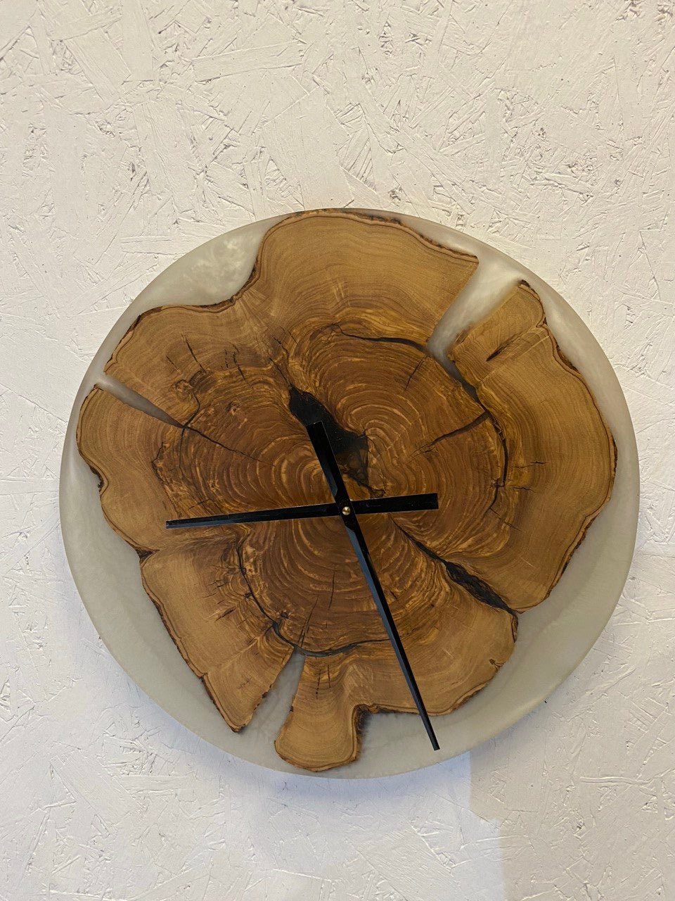 Epoxy Clock with Gray resin - Design Clock with Natural Edge