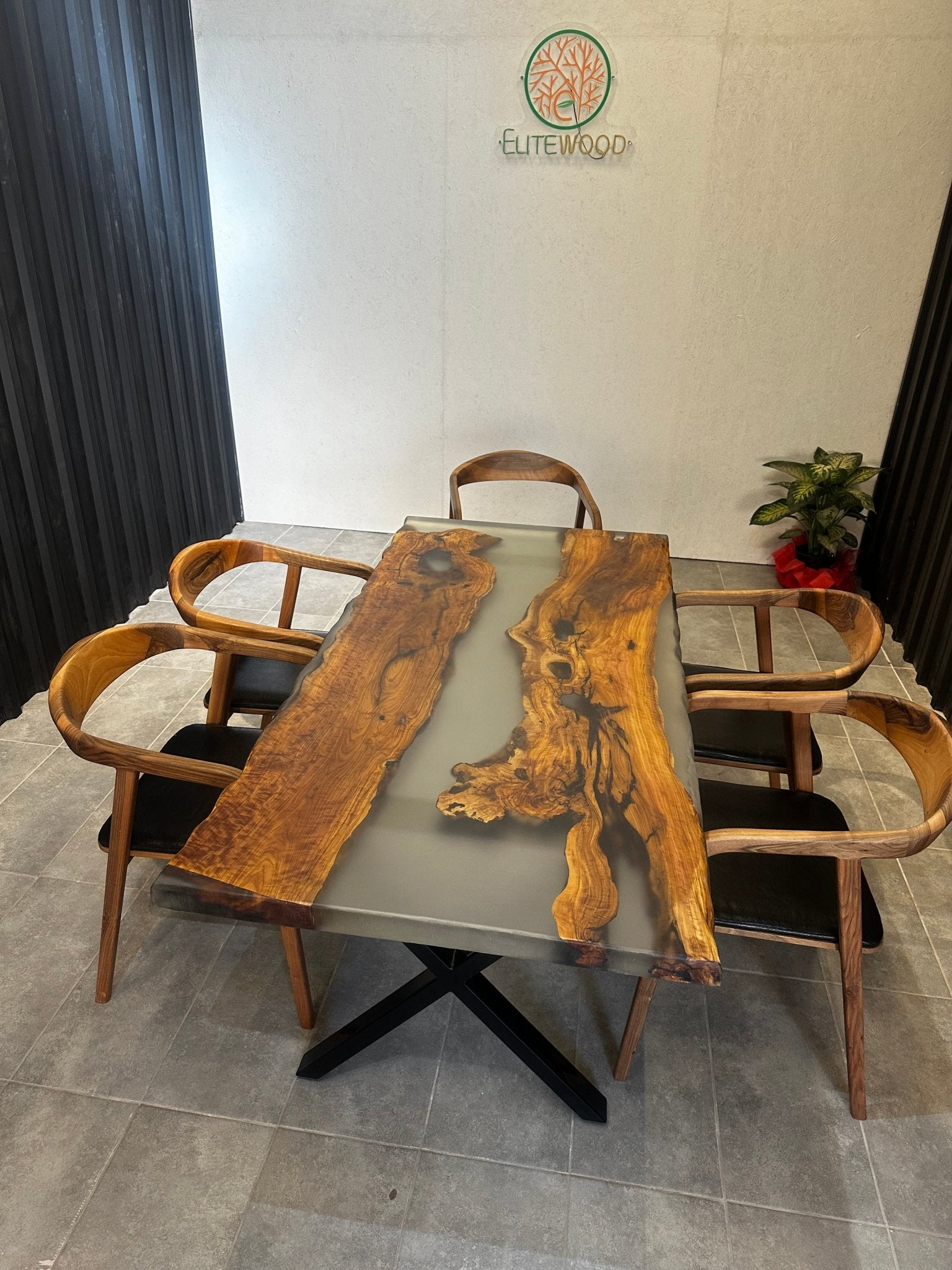 Epoxy resin dining table Olive 180x90 - River Table with a metal frame