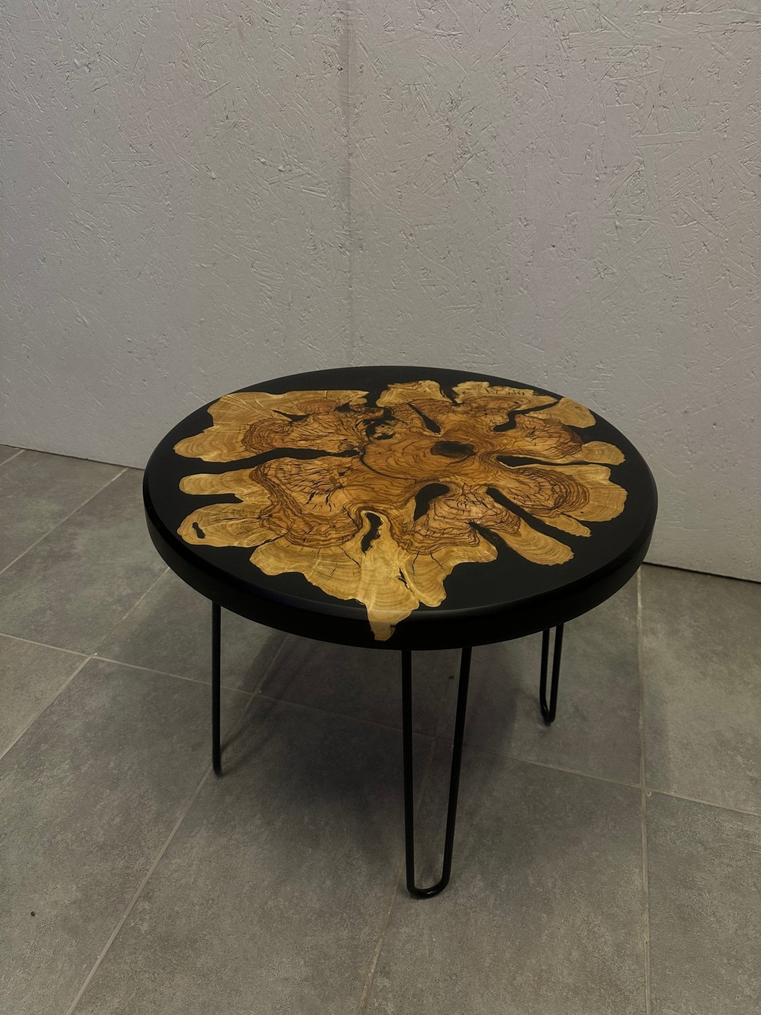 Epoxy Resin Table – Live Edge Olive Wood Table with Black Resin