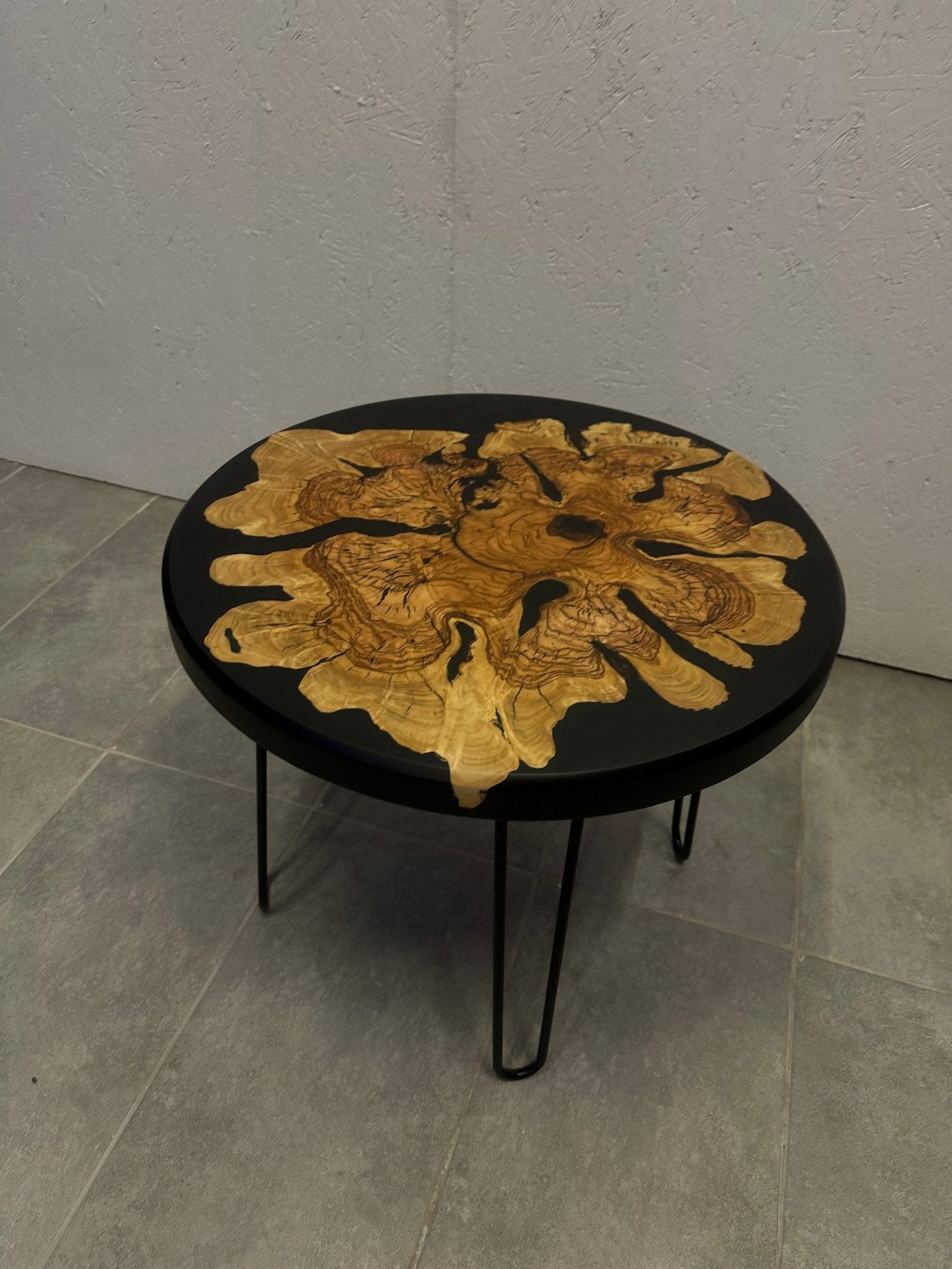 Epoxy Resin Table – Live Edge Olive Wood Table with Black Resin