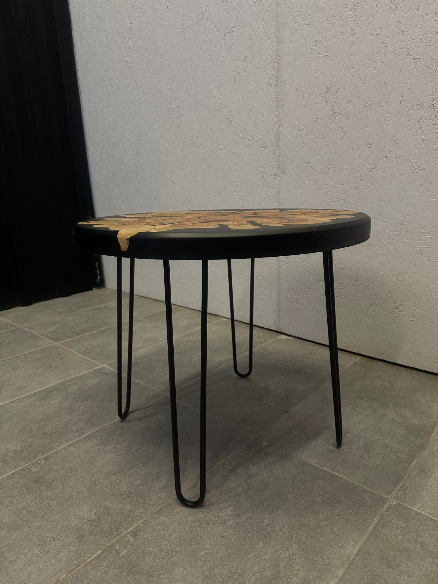 Epoxy Resin Table – Live Edge Olive Wood Table with Black Resin