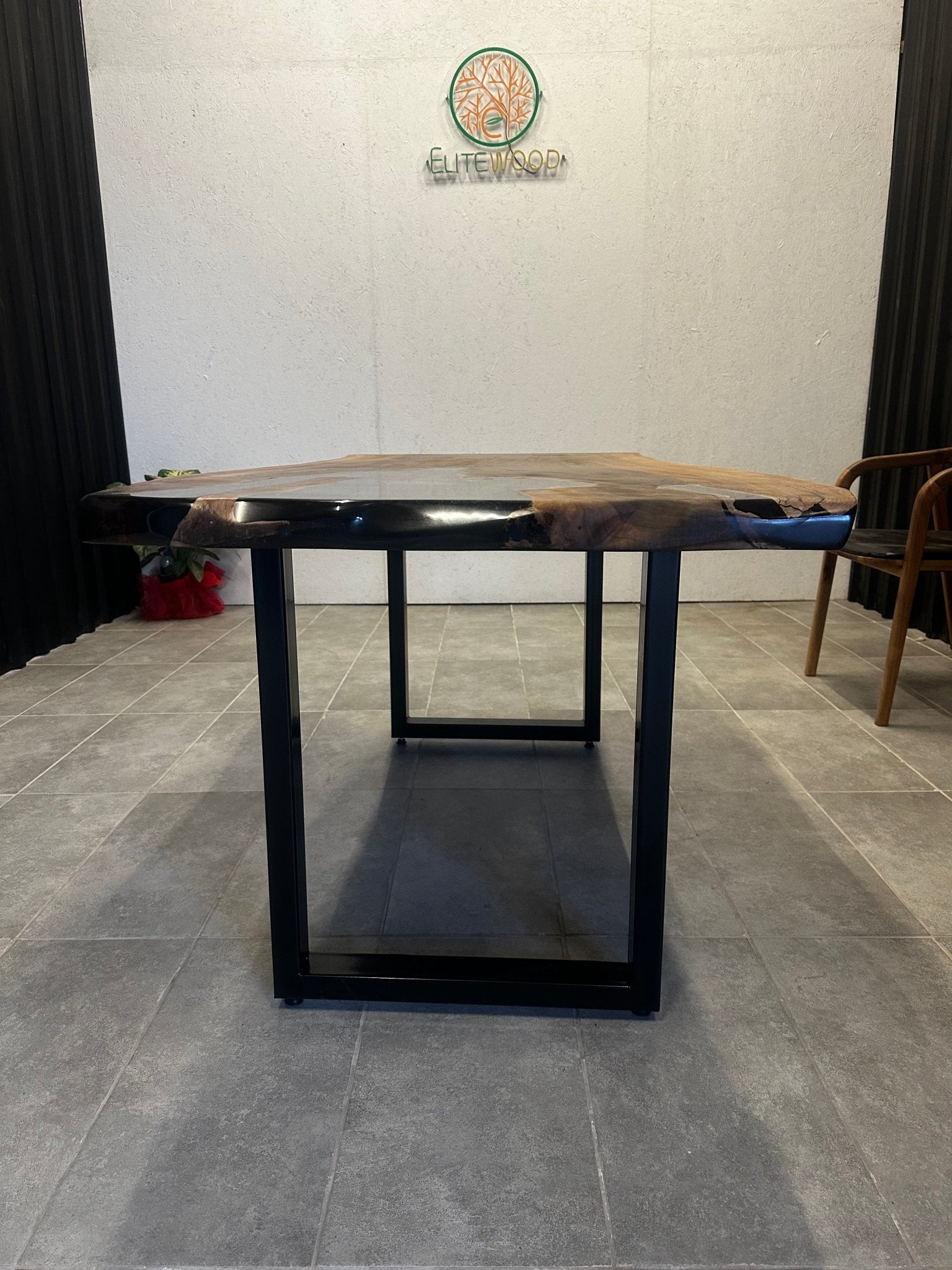 Epoxy resin table walnut 160x80 - unique with black resin - live edge river table