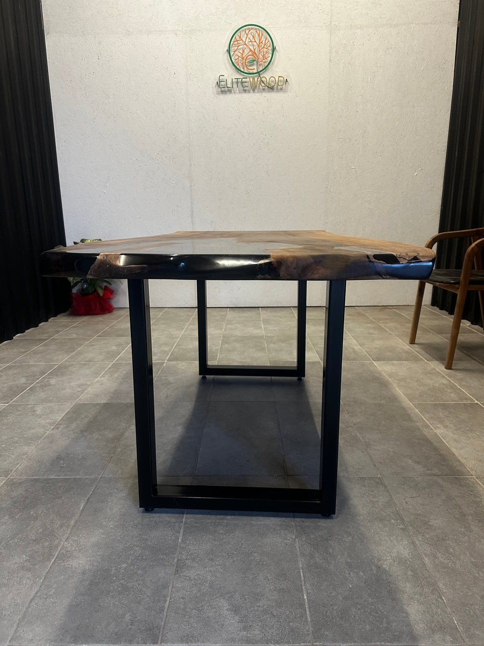 Epoxy resin table walnut 160x80 - unique with black resin - live edge river table