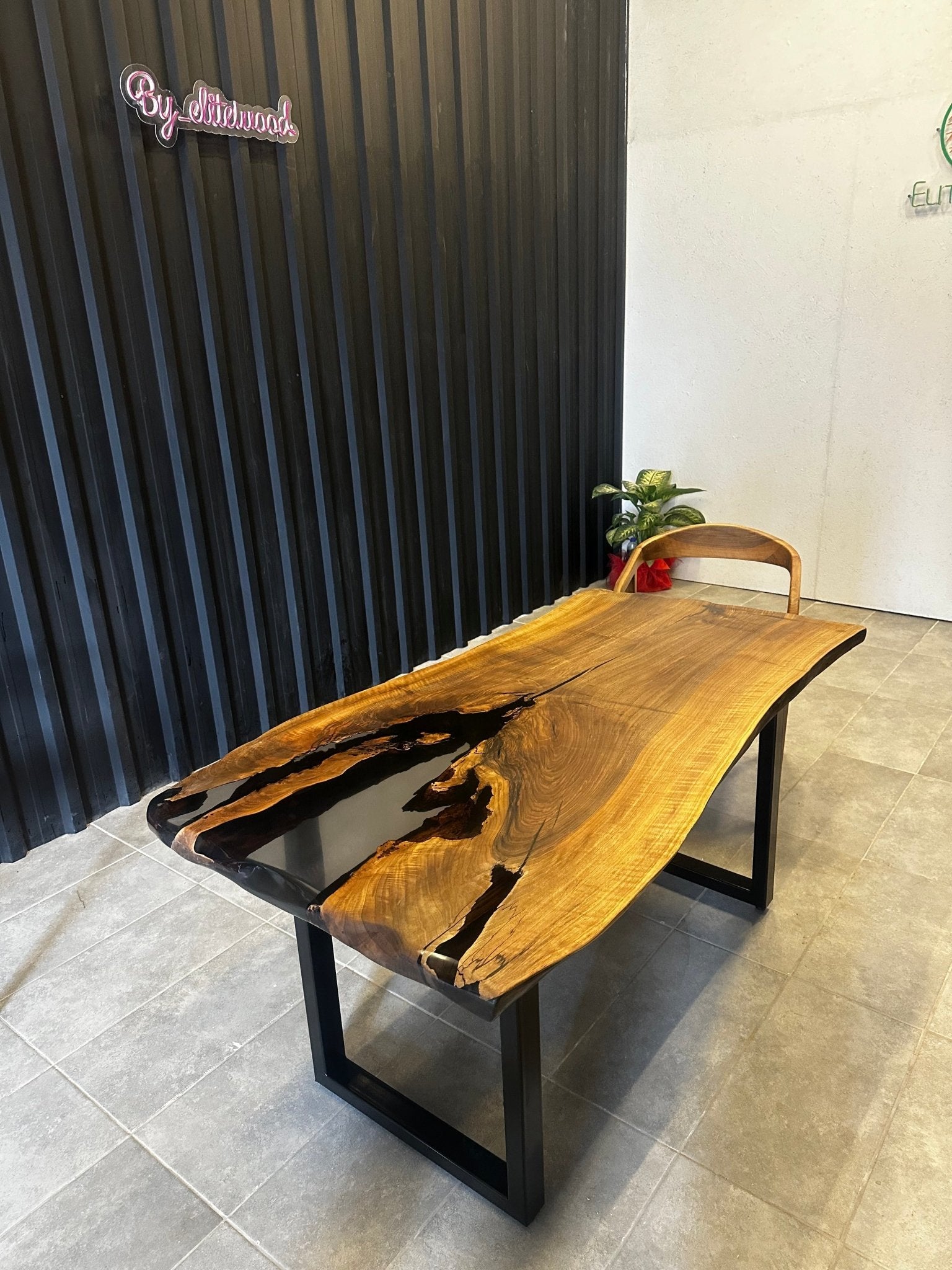 Epoxy resin table walnut 160x80 - unique with black resin - live edge river table