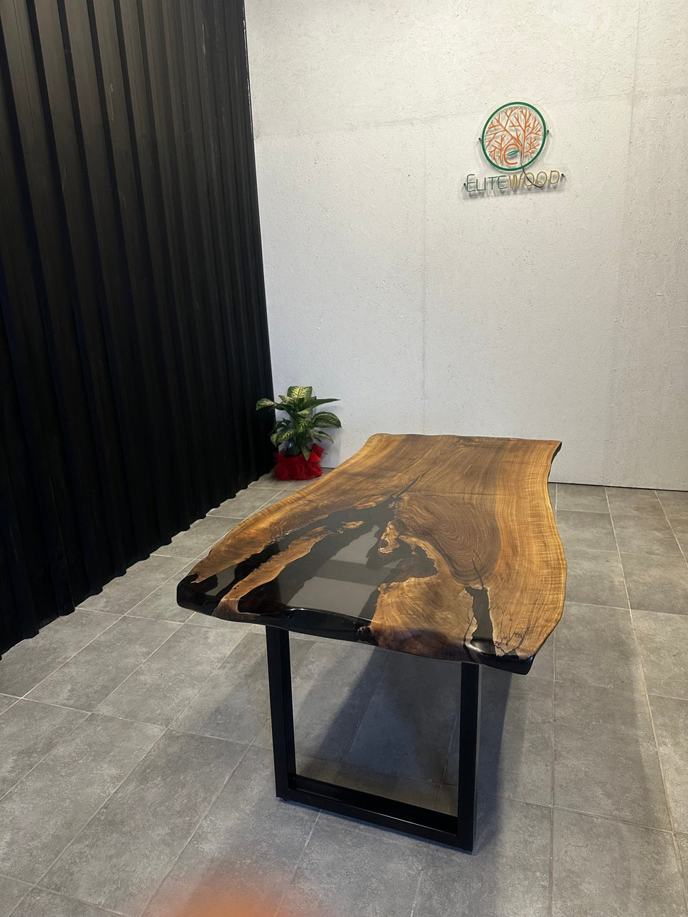 Epoxy resin table walnut 160x80 - unique with black resin - live edge river table