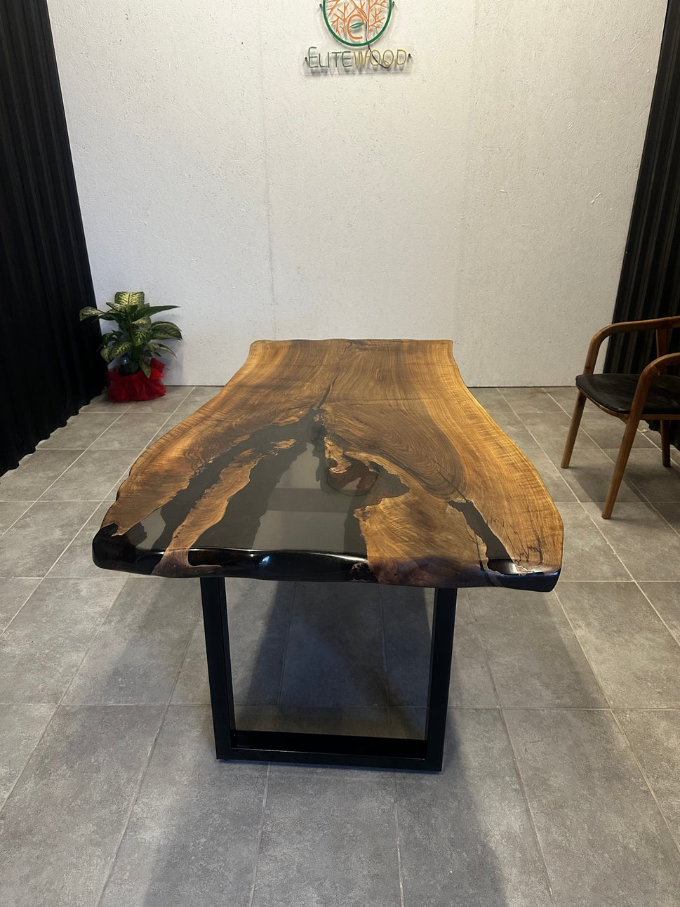 Epoxy resin table walnut 160x80 - unique with black resin - live edge river table
