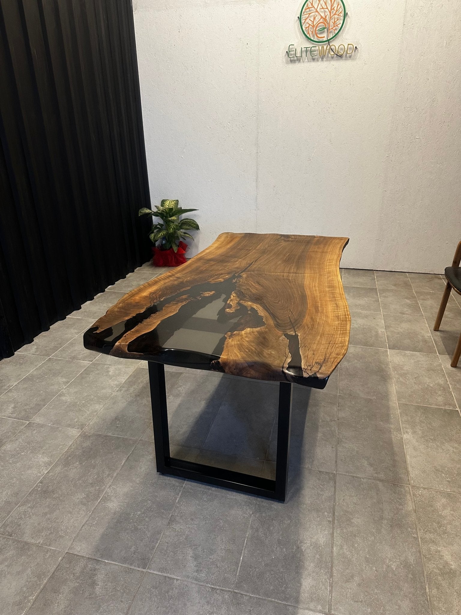 Epoxy resin table walnut 160x80 - unique with black resin - live edge river table