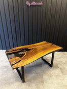 Switch Epoxy resin table walnut 160x80 - unique with black resin - live edge river table - Elite Wood - Live edge dining table 2 image