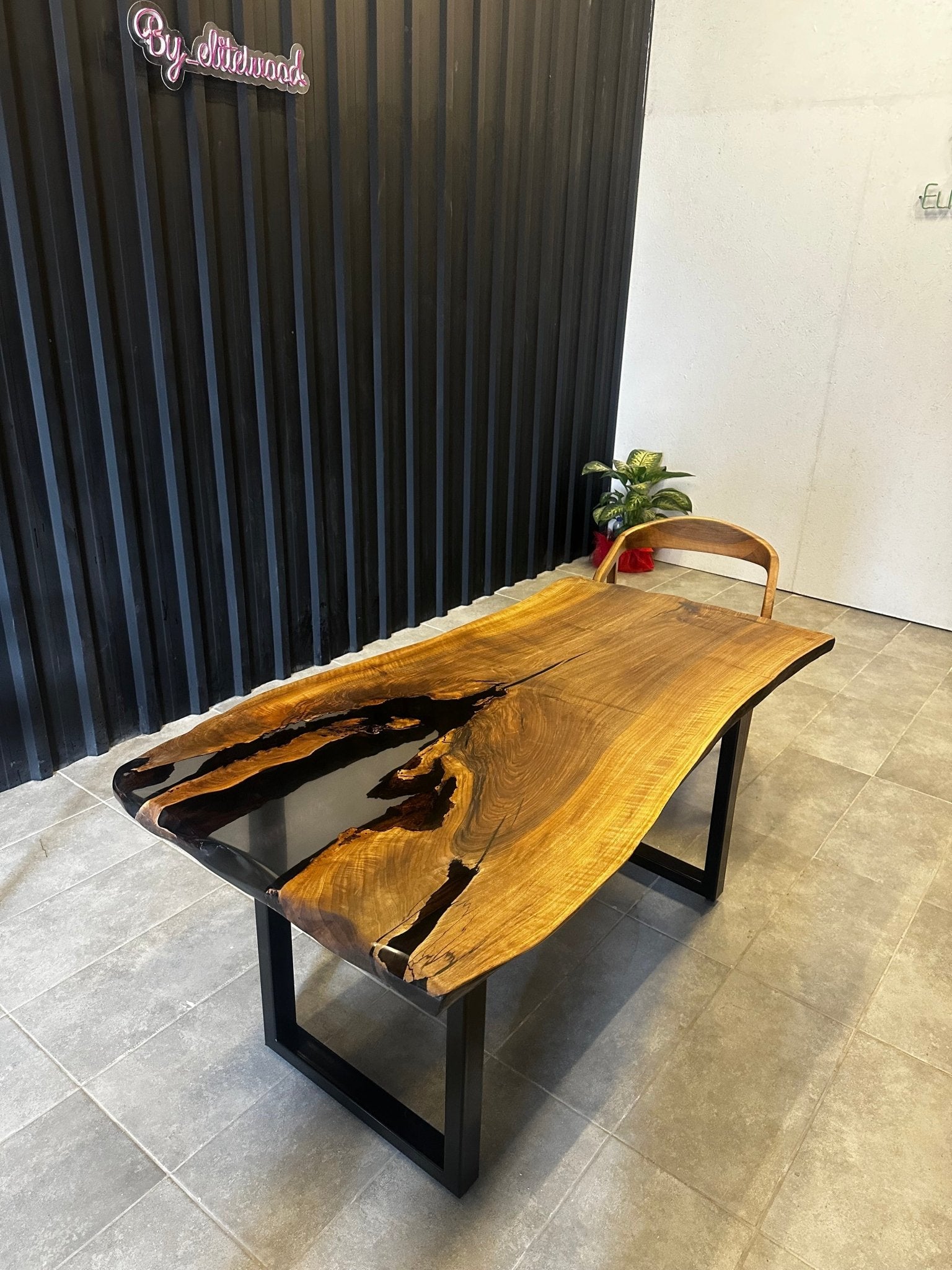 Epoxy resin table walnut 160x80 - unique with black resin - live edge river table