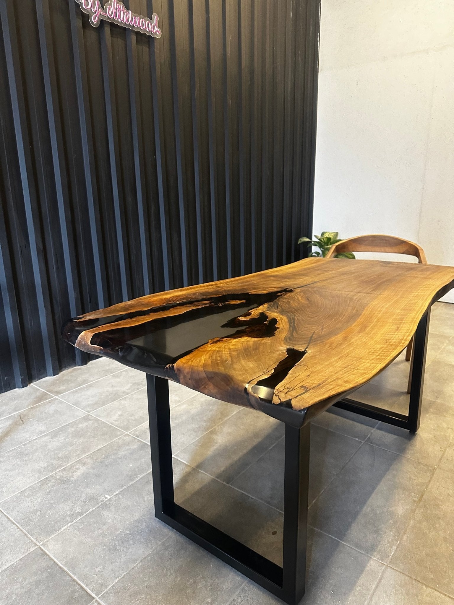 Epoxy resin table walnut 160x80 - unique with black resin - live edge river table