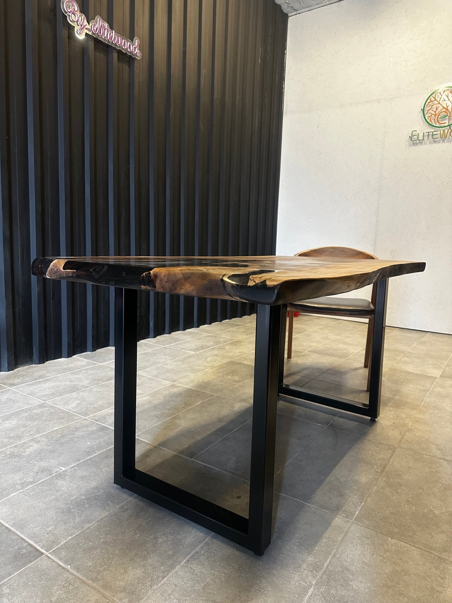 Epoxy resin table walnut 160x80 - unique with black resin - live edge river table