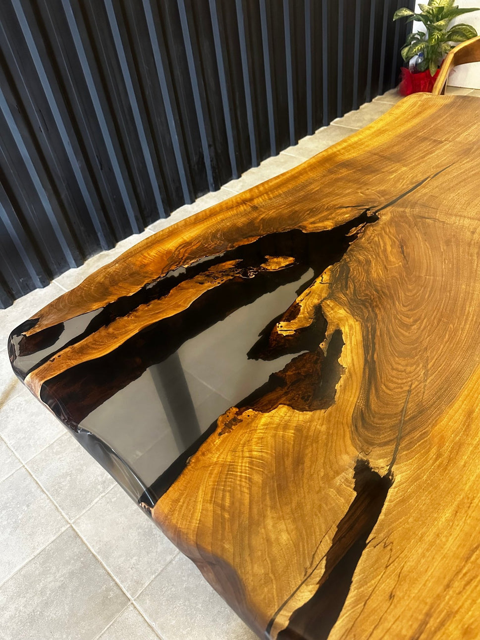 Epoxy resin table walnut 160x80 - unique with black resin - live edge river table