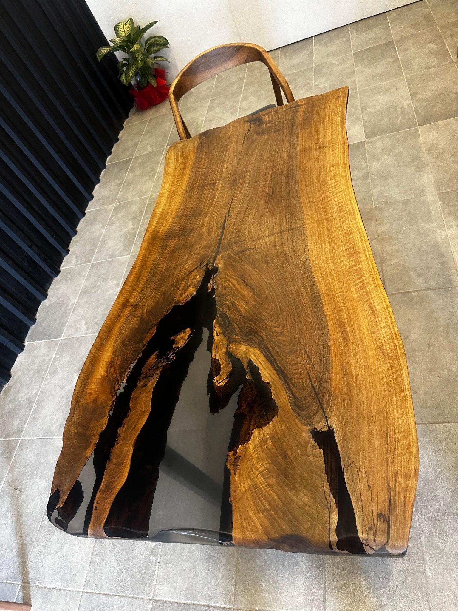 Epoxy resin table walnut 160x80 - unique with black resin - live edge river table