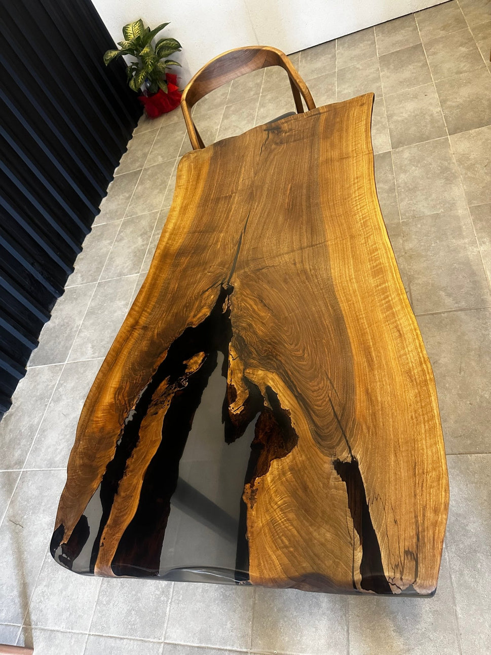 Epoxy resin table walnut 160x80 - unique with black resin - live edge river table