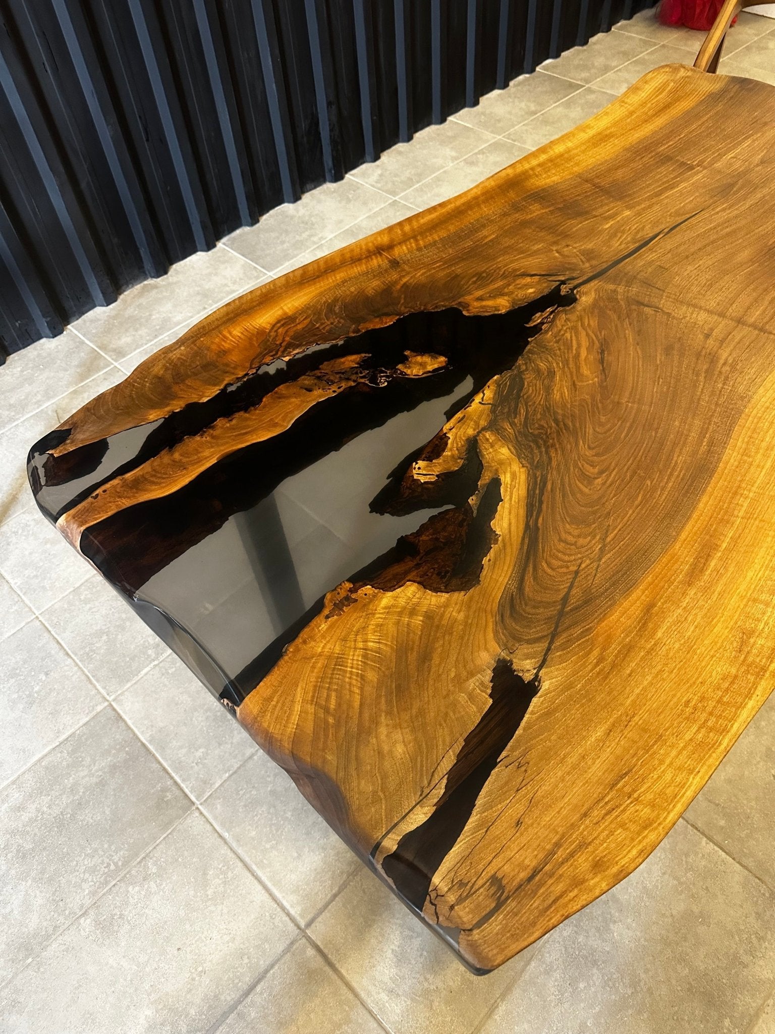 Epoxy resin table walnut 160x80 - unique with black resin - live edge river table