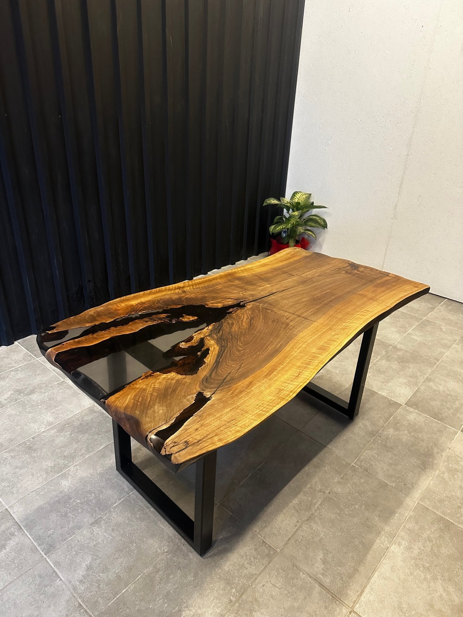 Epoxy resin table walnut 160x80 - unique with black resin - live edge river table