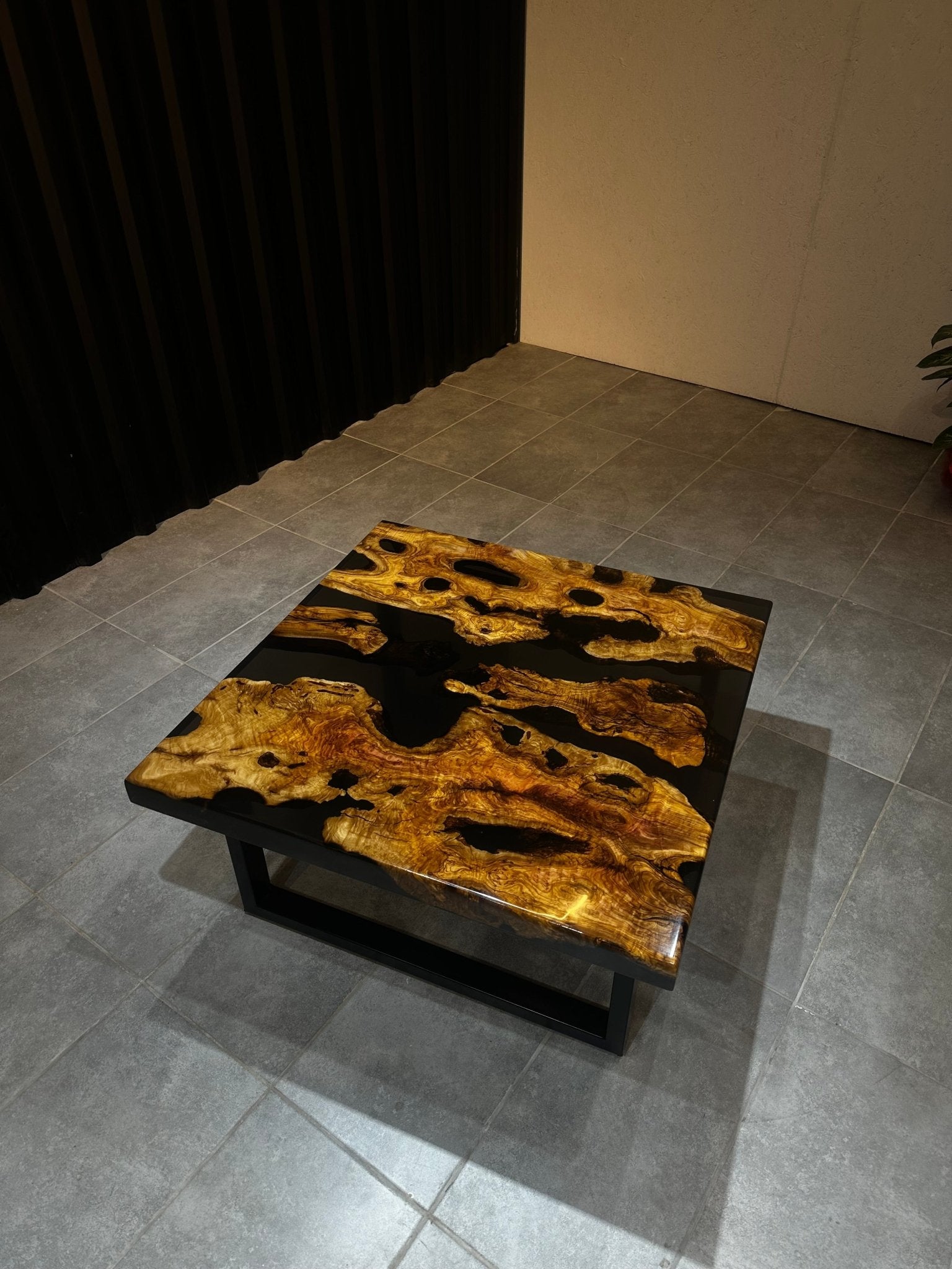 Live edge coffee Table – Live Edge Olive Wood Table with Black Resin