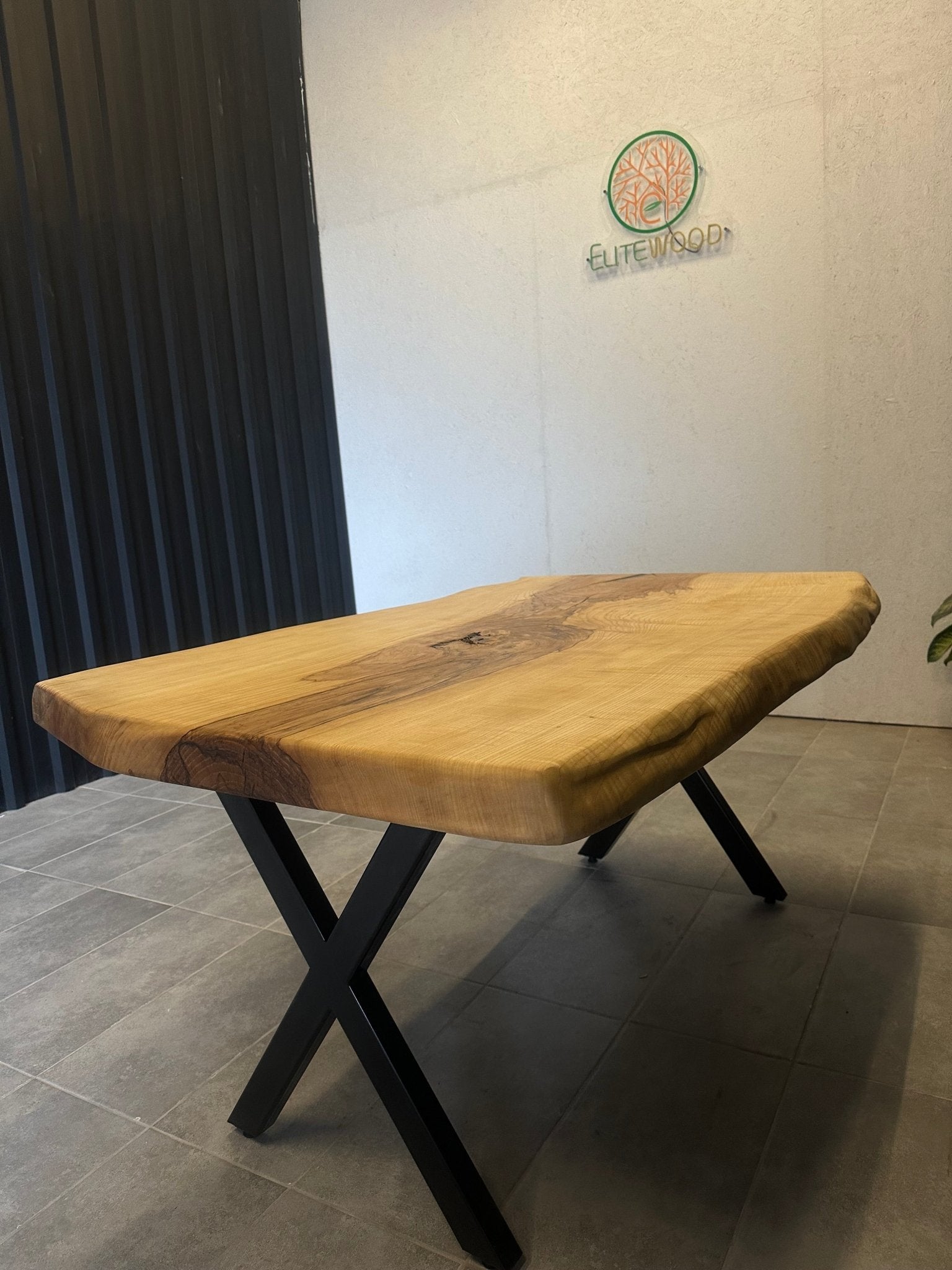 Live edge dining table  chestnut wood - solid wood with tree edge & x frame
