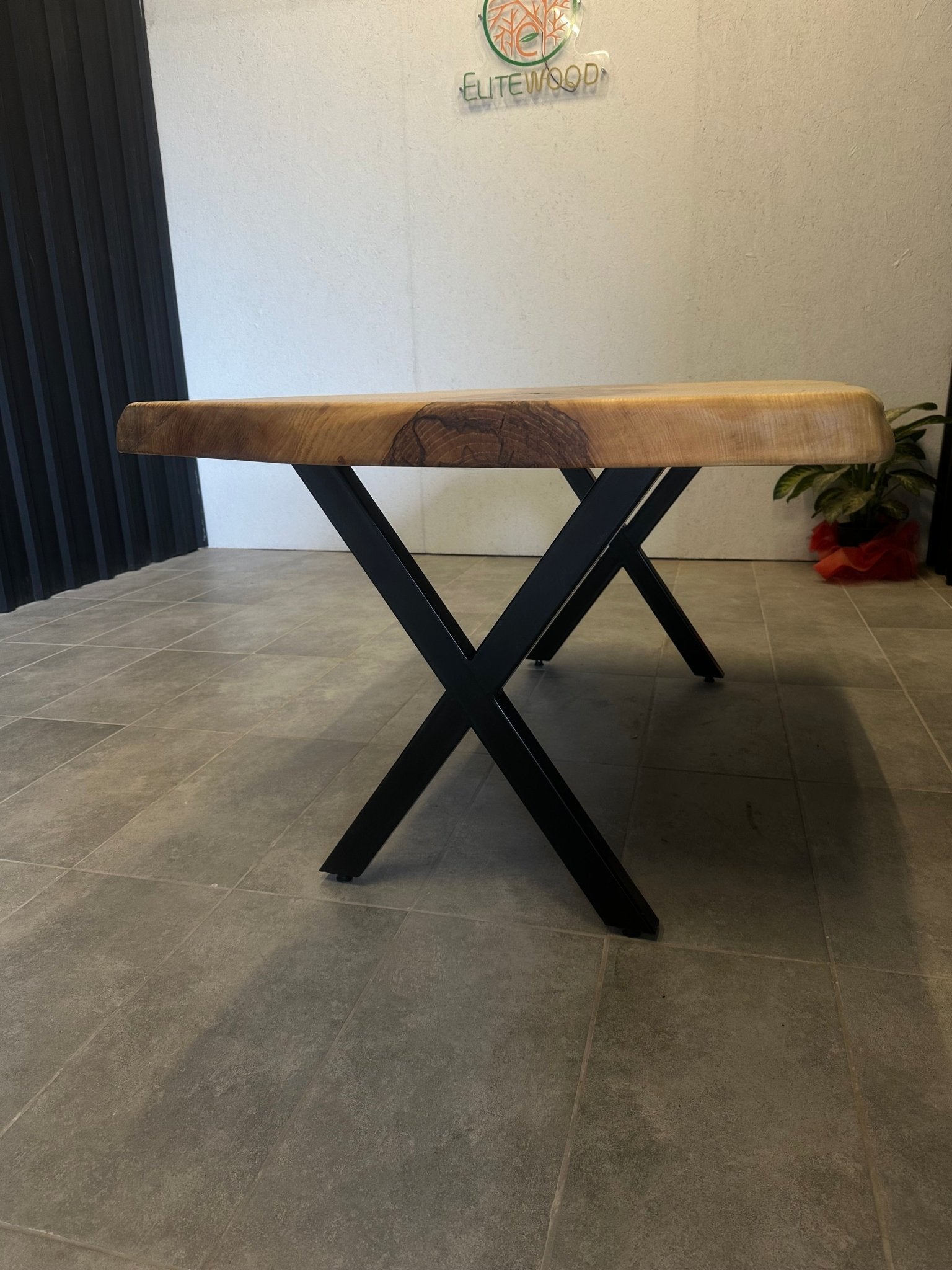 Live edge dining table  chestnut wood - solid wood with tree edge & x frame