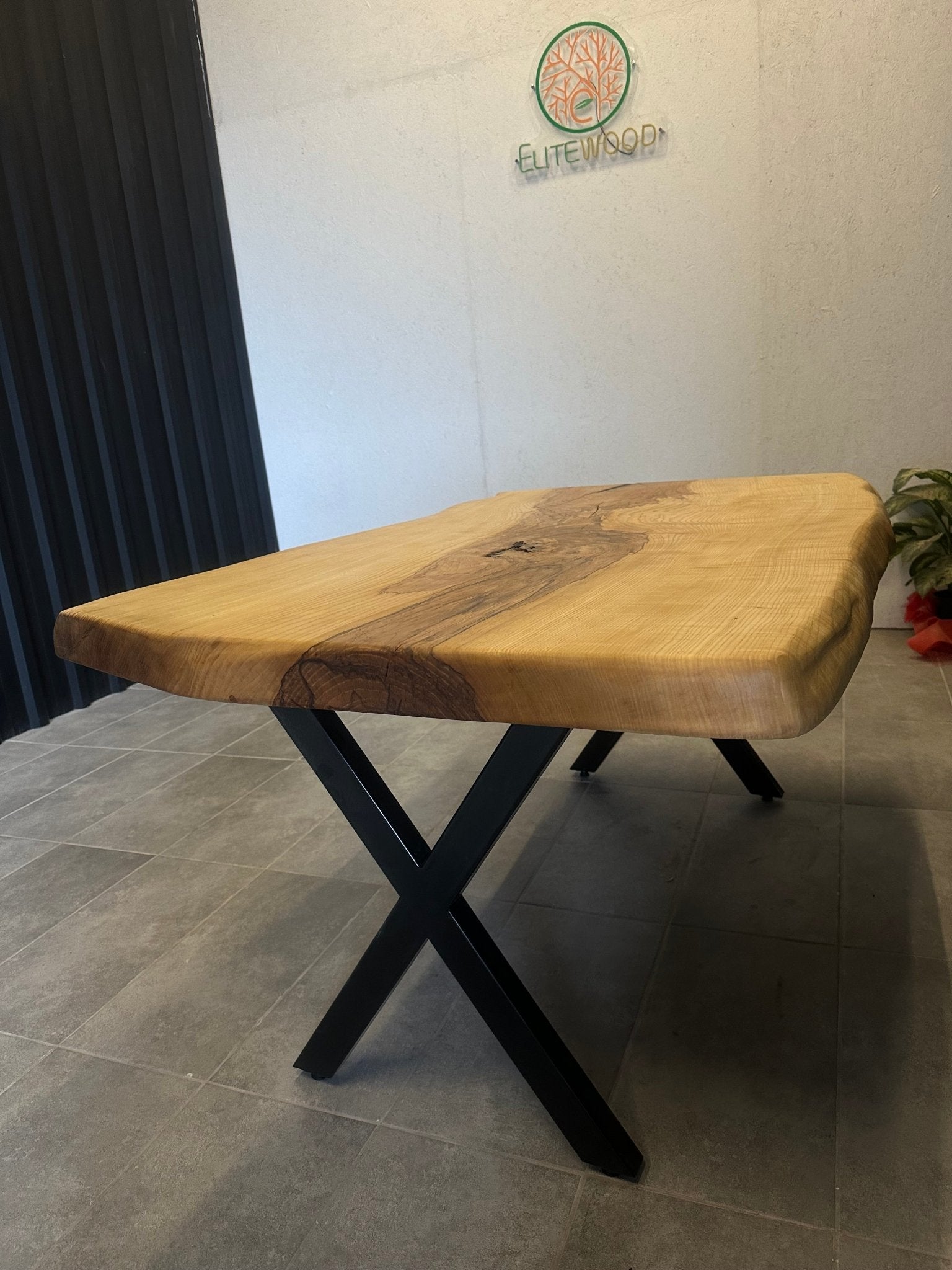 Live edge dining table  chestnut wood - solid wood with tree edge & x frame