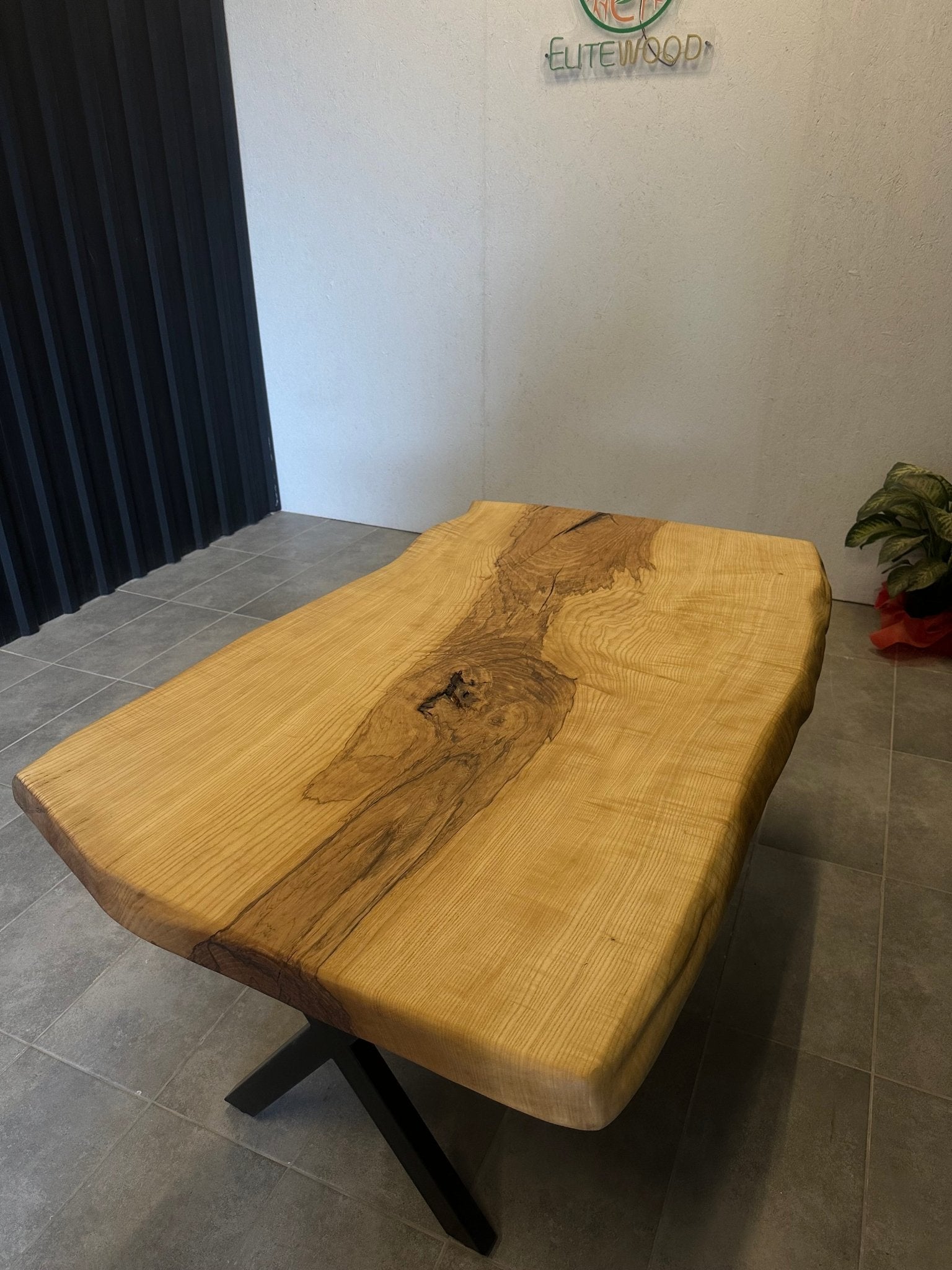 Live edge dining table  chestnut wood - solid wood with tree edge & x frame