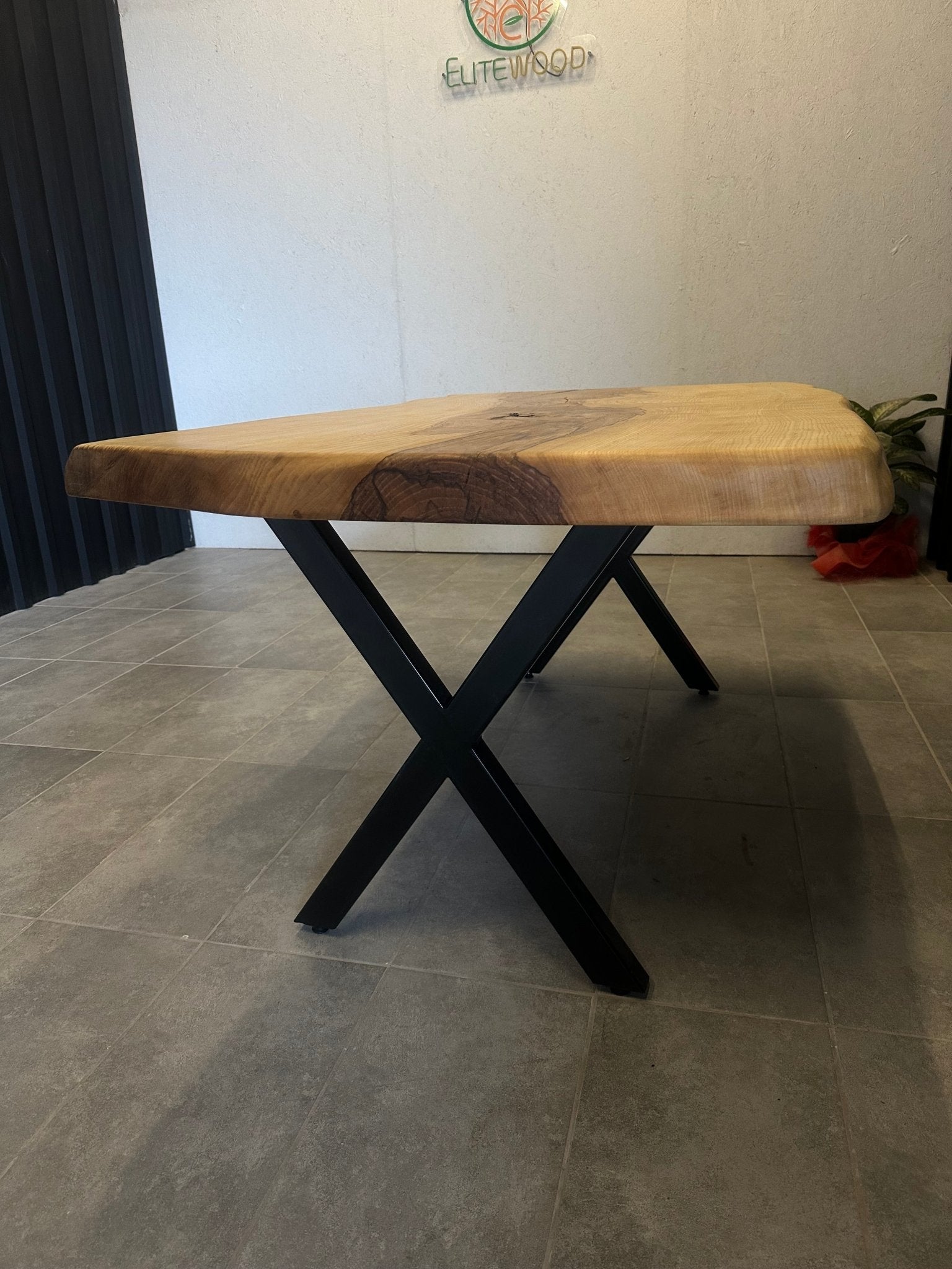Live edge dining table  chestnut wood - solid wood with tree edge & x frame