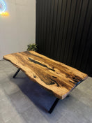 Switch Live edge dining table epoxy resin chestnut wood - 220x105 cm with natural edge &amp; black resin - Elite Wood - Live edge dining table 2 image