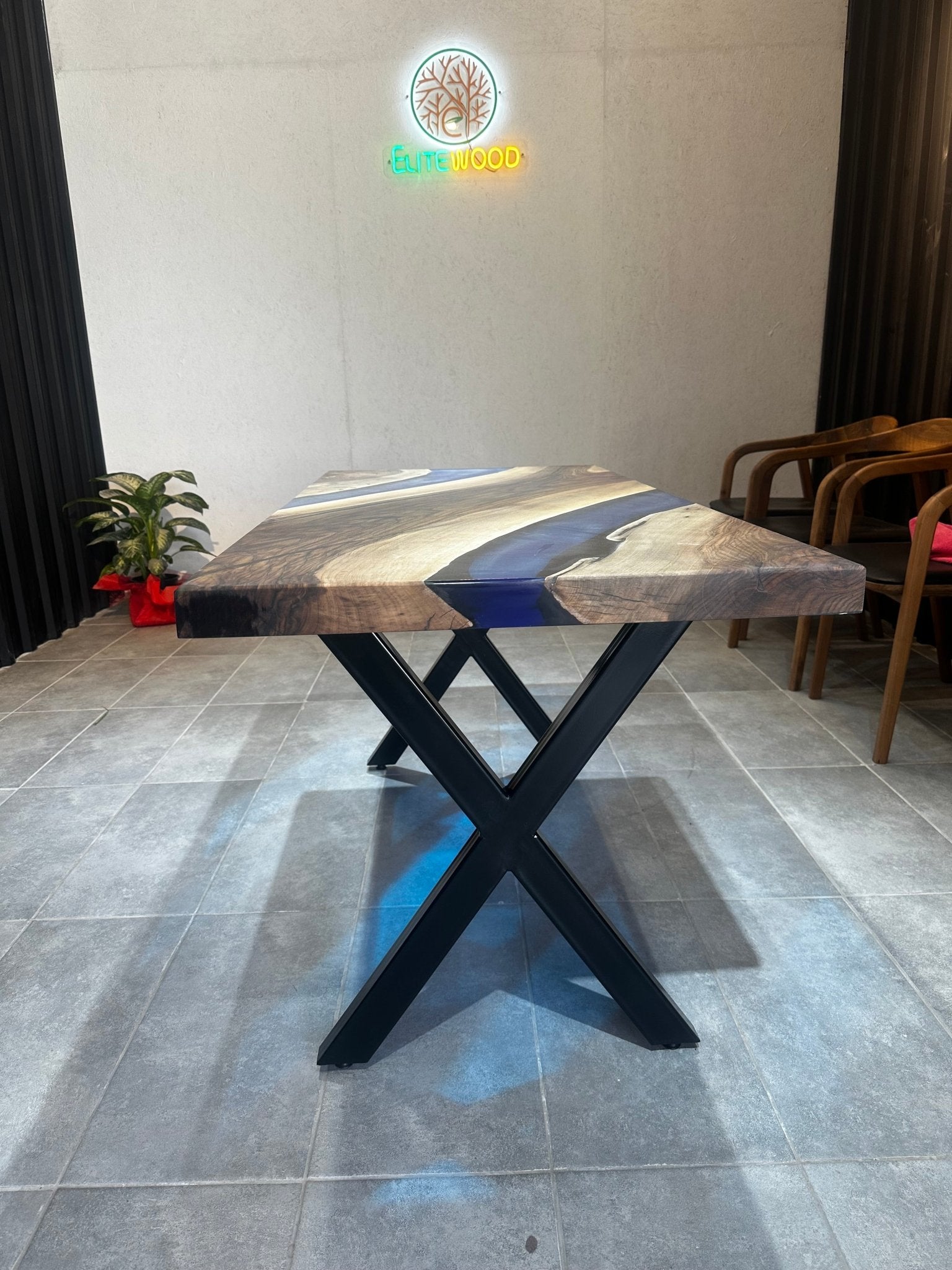 Live edge dining table epoxy resin walnut - 150x70 cm river table with blue resin